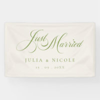 Ivory Green Just Married Wedding Car Banner Sign