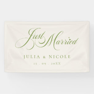 Ivory Green Just Married Wedding Car Banner Sign