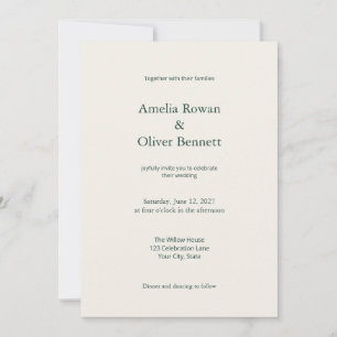Ivory Green Simple Wedding Invitation with Details