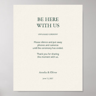 Ivory Green Unplugged Ceremony No Phones Sign