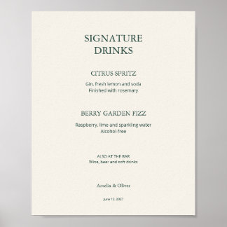Ivory Green Wedding Bar Menu Signature Drinks Sign