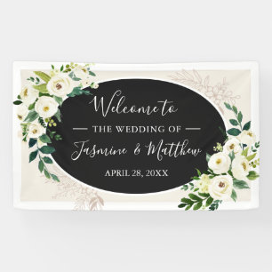 Ivory Greenery Floral Wedding Party Banner