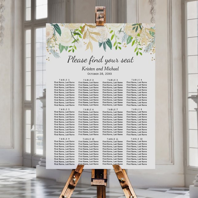 Ivory Greenery Gold Floral Wedding Seating Chart (Creator Uploaded)