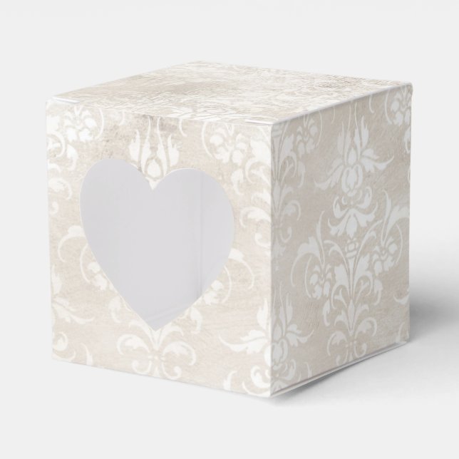 Ivory Grunge Distressed Damask Favour Box (Front Side)