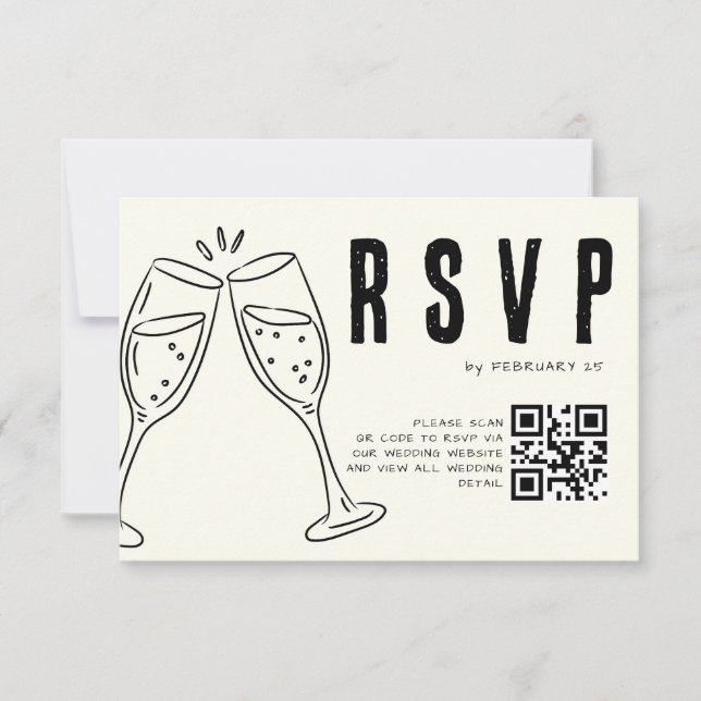 Ivory Hand Drawn Illustration Minimalist Wedding  RSVP Card (Front)