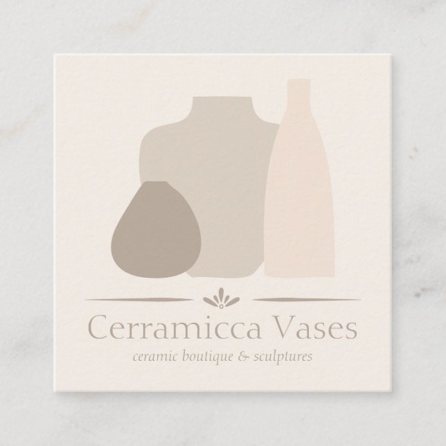 Ivory Handmade Porcelain Pottery Vase Ceramic Square Business Card (Front)