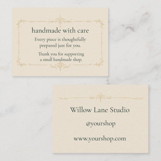 Ivory Handmade With Care Insert Card (Front/Back)