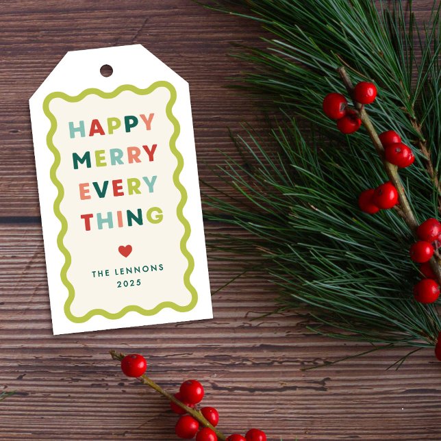 Ivory Happy Merry Wavy Christmas Gift Tag (Creator Uploaded)