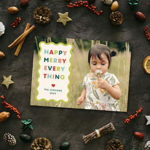 Ivory Happy Merry Wavy Christmas Photo Card