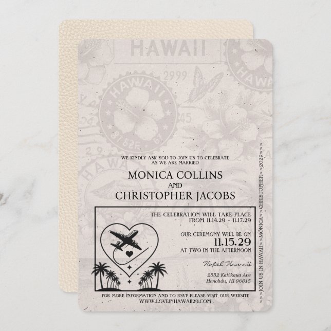 Ivory Hawaii Passport Wedding Invitation (Front/Back)