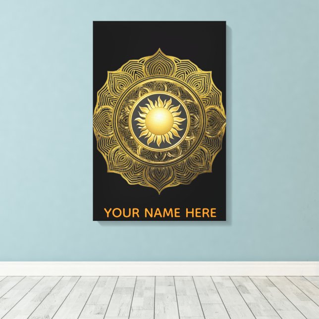 Ivory Helios Mandala Fine Art Canvas Art (Insitu(Wood Floor))
