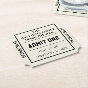 Ivory Home Theatre Personalised Movie Ticket Paper Coaster