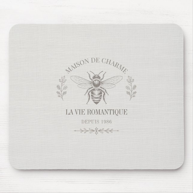 Ivory Honey Bee French Country Vintage Rustic Mouse Pad (Front)
