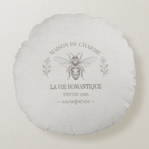 Ivory Honey Bee French Country Vintage Rustic Round Cushion
