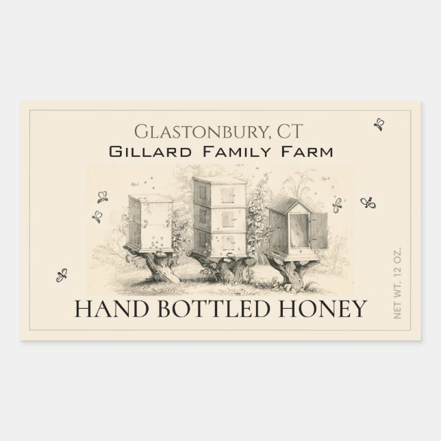 Ivory Honey Label (Three Beehives) (Front)
