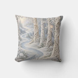 Ivory Ice Blue Winter Forest Relief Illusion Cushion