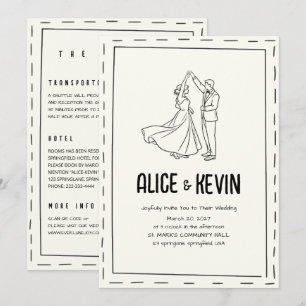 Ivory Illustration Doodle Minimalist QR Wedding Invitation