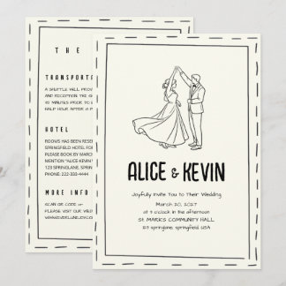 Ivory Illustration Doodle Minimalist QR Wedding Invitation