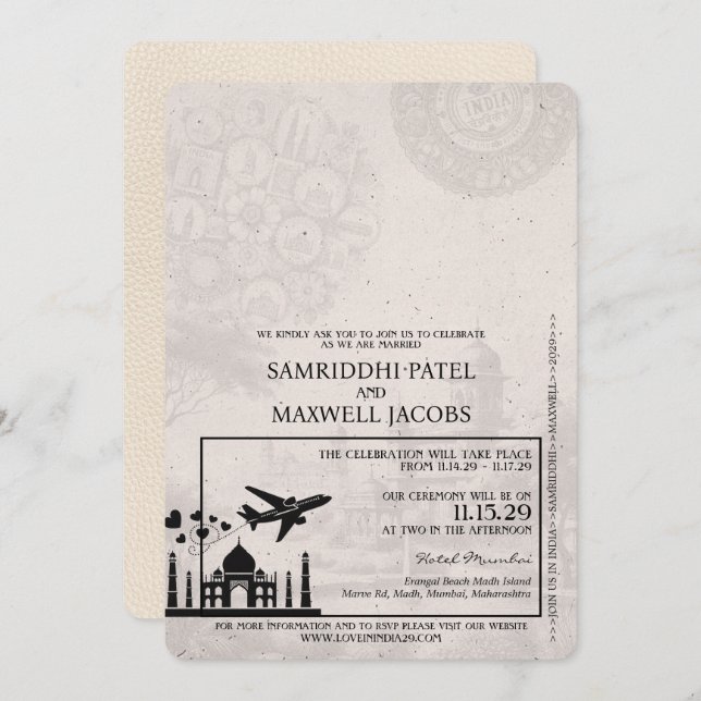 Ivory India Passport Wedding Invitation (Front/Back)