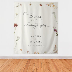 Ivory It Was Always You Fall Wildflowers Wedding Tapestry