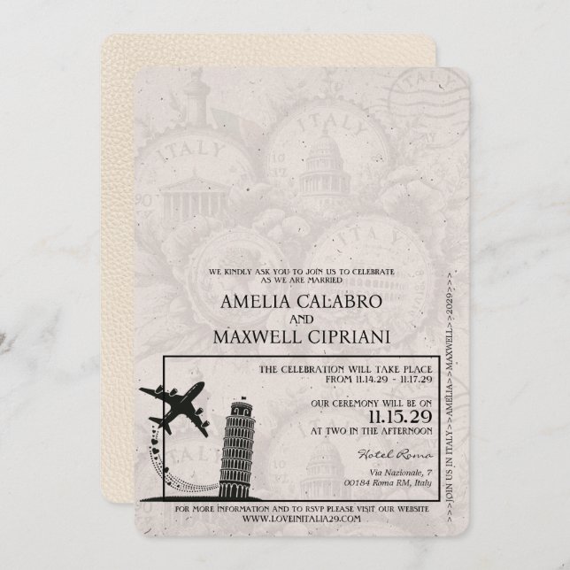Ivory Italy Passport Wedding Invitation (Front/Back)