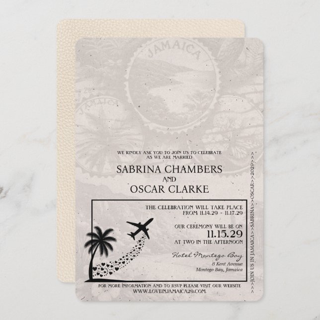 Ivory Jamaica Passport Wedding Invitation (Front/Back)