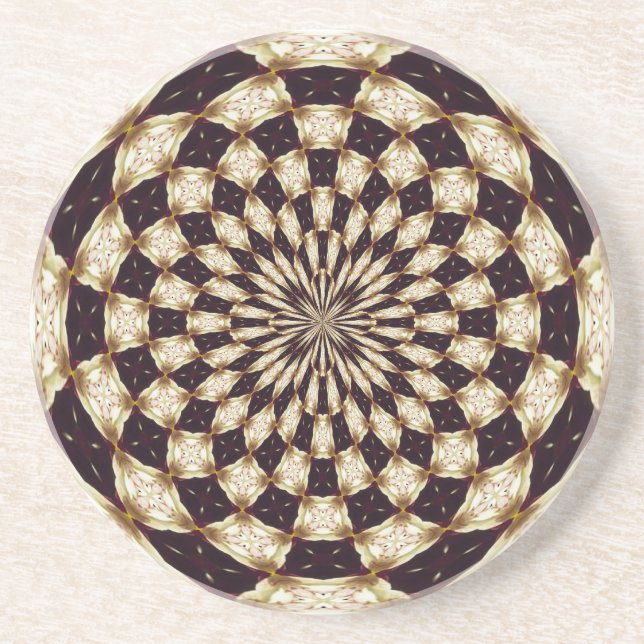 Ivory Kaleidoscope Flower Mandala Decor Coaster (Front)