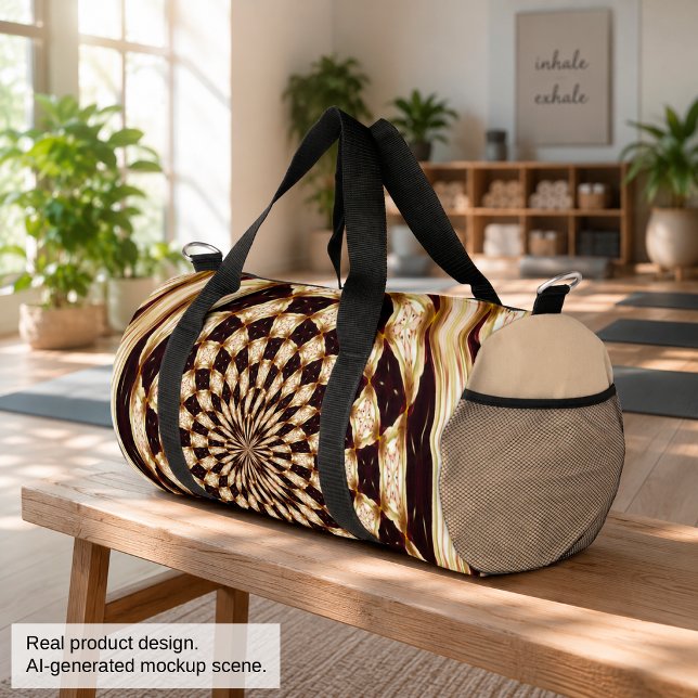 Ivory Kaleidoscope Flower Mandala Decor Duffle Bag (Creator Uploaded)