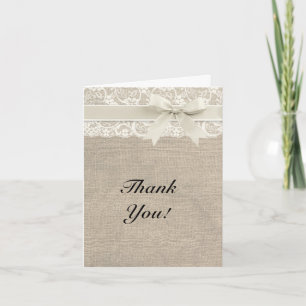 Ivory Lace Burlap Look Thank You Card