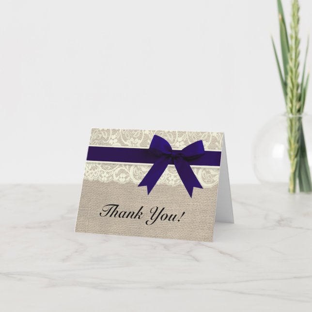 Ivory Lace & Burlap Rustic Wedding Thank You Card (Front)