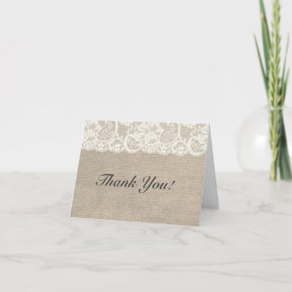 Ivory Lace & Burlap Rustic Wedding Thank You Card