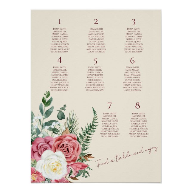 Ivory Lace Elegant Floral Wedding Seating Chart (Front)
