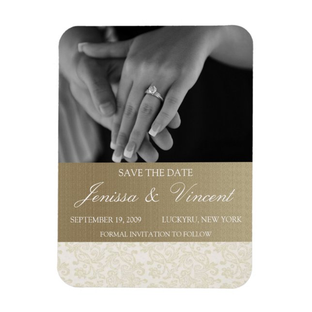 Ivory Lace & Gold Save the Date Magnet 3" x 4" (Vertical)