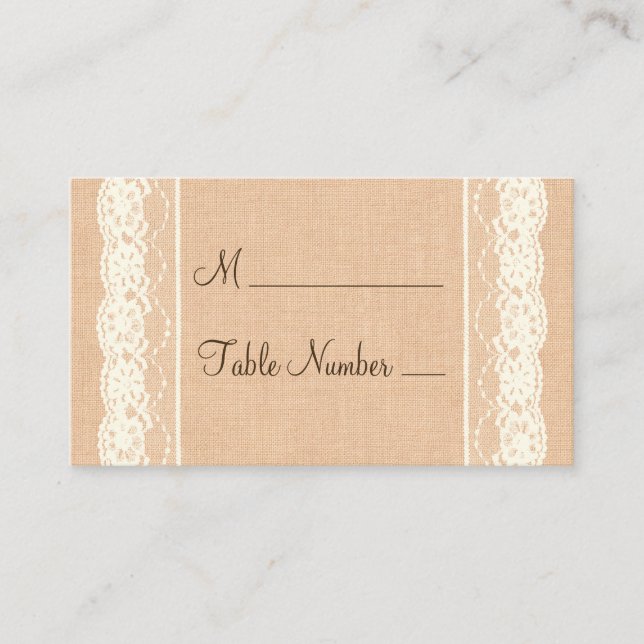 Ivory Lace & Light Burlap Place Card (Front)