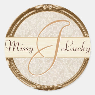 Ivory Lace Monogram Sticker/Seal Classic Round Sticker