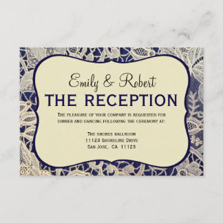 Ivory Lace Navy Blue Formal Wedding Reception Enclosure Card