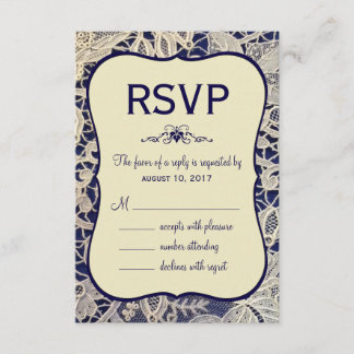 Ivory Lace Navy Blue Formal Wedding Response Reply