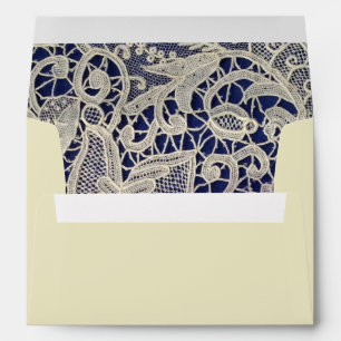 Ivory Lace Navy Blue Modern Wedding Return Address Envelopes