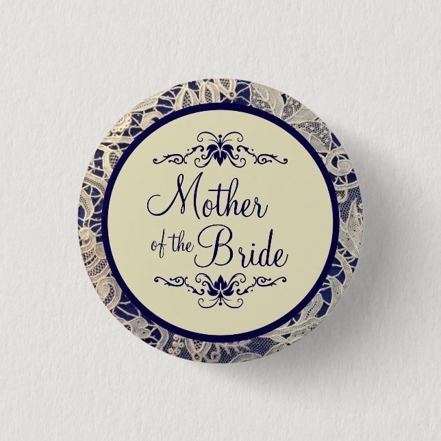 Ivory Lace Navy Blue Wedding Mother of the Bride 3 Cm Round Badge (Front)