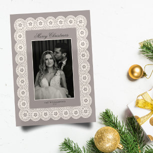 Ivory Lace Photo Elegant Vintage Merry Christmas Holiday Card