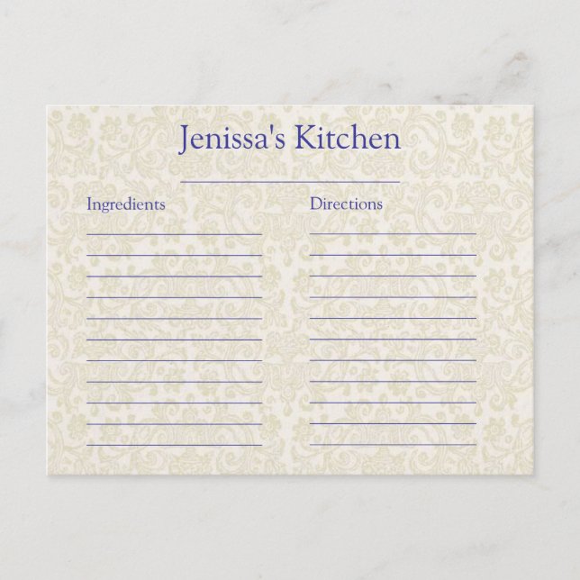 Ivory Lace Recipe Card Insert (Front)