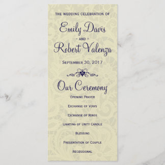Ivory Lace Royal Navy Blue Formal Wedding Program Programme