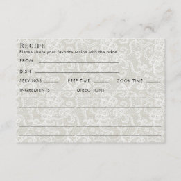 Ivory Lace Theme Recipe For Bride Bridal Shower Enclosure Card