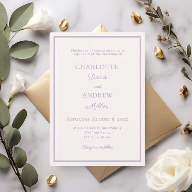 Ivory lavender elegant minimalist wedding invitation (Creator Uploaded)