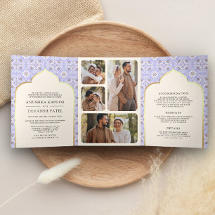 Ivory Lavender Pattern All in One Indian Wedding Tri-Fold Invitation