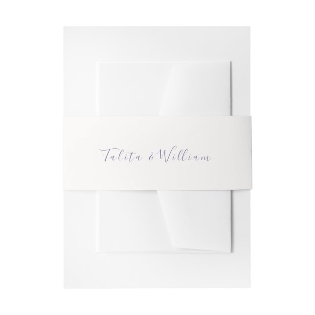 Ivory | Lavender Script Wedding Invitation Belly Band (Front Example)