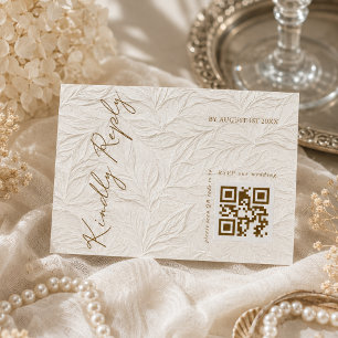 Ivory Leaves Elegant Wedding QR code RSVP Card