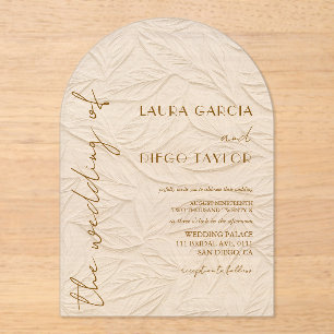 Ivory Leaves Wedding Acrylic Invitations