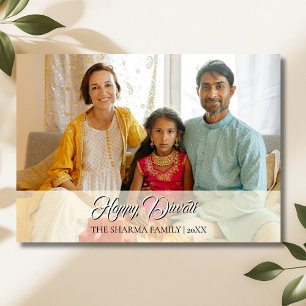 Ivory Light Elegant Photo Happy Diwali Holiday Card