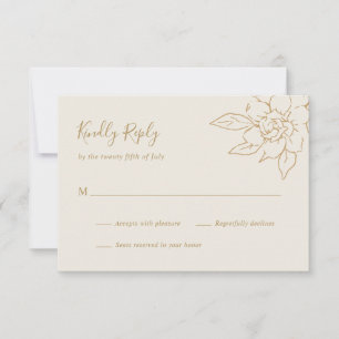 Ivory Line Art Floral Elegant Wedding RSVP Card
